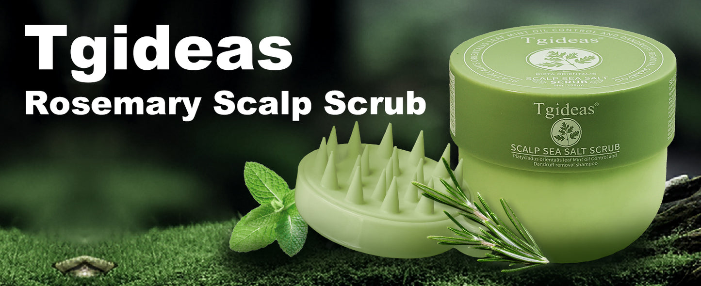 Tgideas Sea Salt Scalp Scrub with Rosemary, Argan Oil & Mint - Natural Exfoliating Shampoo to Control Dandruff, Volumize Roots & Deeply Hydrate - Unisex 8.72 oz with Silicone Scalp Massager