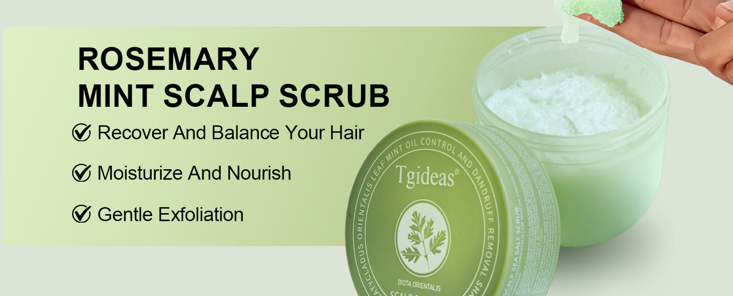 Tgideas Sea Salt Scalp Scrub with Rosemary, Argan Oil & Mint - Natural Exfoliating Shampoo to Control Dandruff, Volumize Roots & Deeply Hydrate - Unisex 8.72 oz with Silicone Scalp Massager