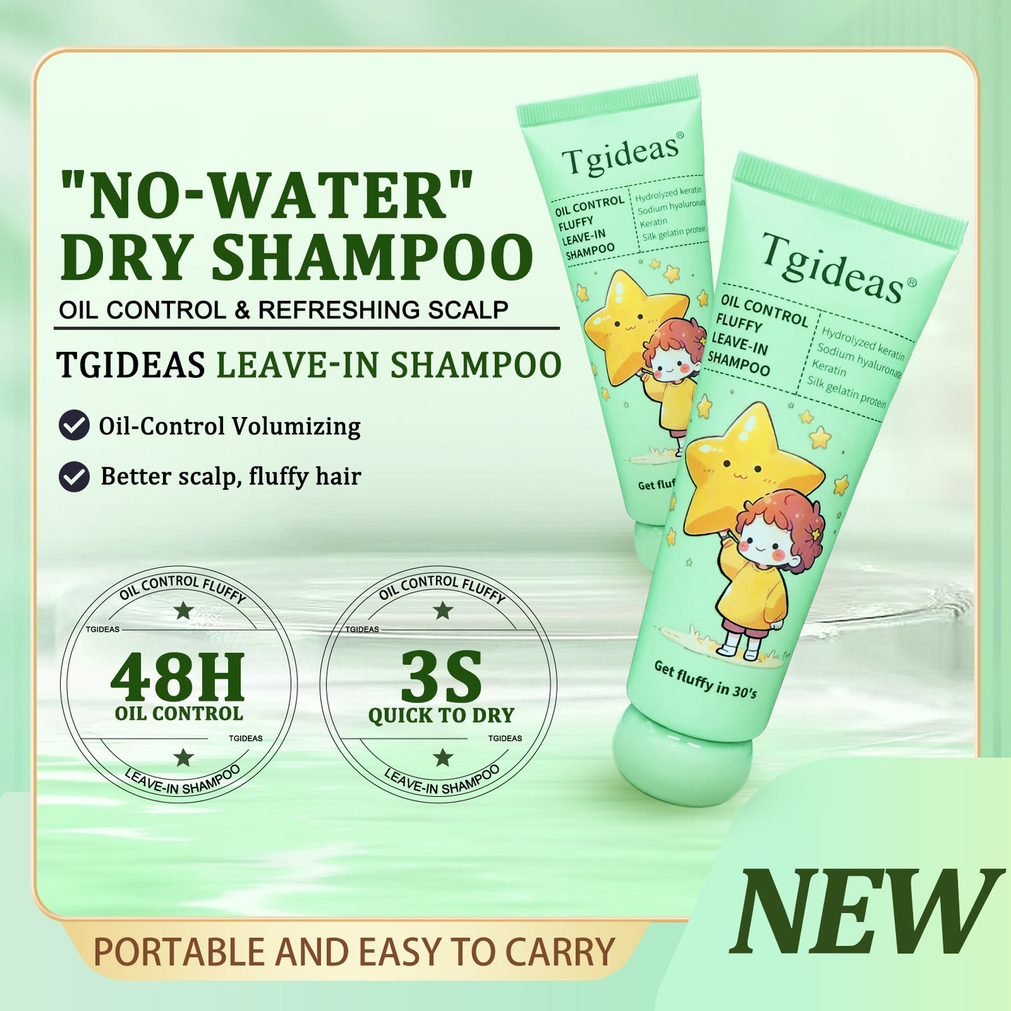 Dry Shampoo - Portable Oil Control No-Rinse Shampoo - Suitable for Oily and Dry Hair - Removes Odors, Refreshes Hair Roots, Balances Oil, Soothes Scalp, Plumps Hair - Unisex-2PCS