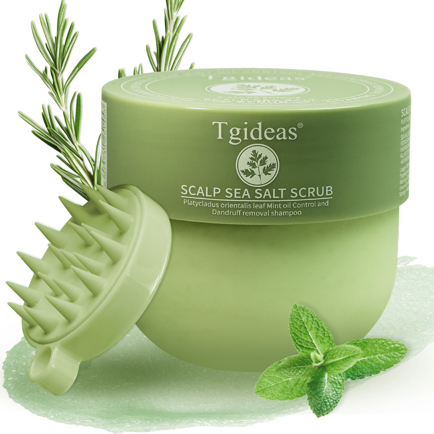 Tgideas Sea Salt Scalp Scrub with Rosemary, Argan Oil & Mint - Natural Exfoliating Shampoo to Control Dandruff, Volumize Roots & Deeply Hydrate - Unisex 8.72 oz with Silicone Scalp Massager