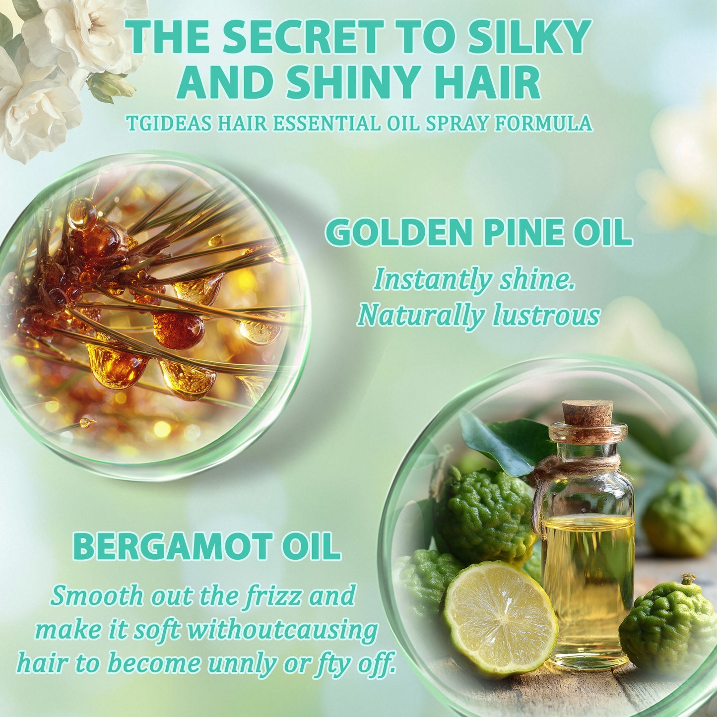 Tgideas Hair Oil Spray-TgideasLeave-In Conditioner with Golden Pine and Bergamot Oils - Rosemary Hair Oil Spray - For Dry, Curly, Frizzy Hair - Styles, Moisturizes, Repairs Scalp and Hair - For Men and Women