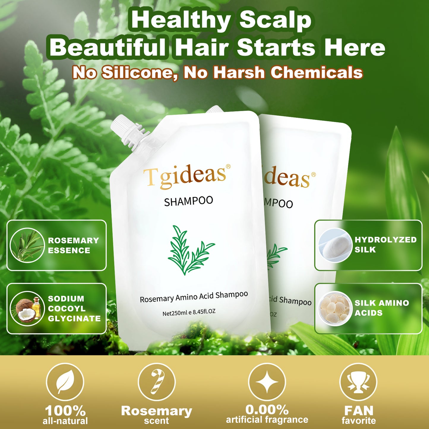 Rosemary Amino Acid Shampoo, Hair Growth Shampoo for Thinning Hair Women and Men Hair Loss, Zinc PCA Thicken & Strengthen Scalp with Hydrolyzed Silk 8.45 fl.oz - 2 Packs