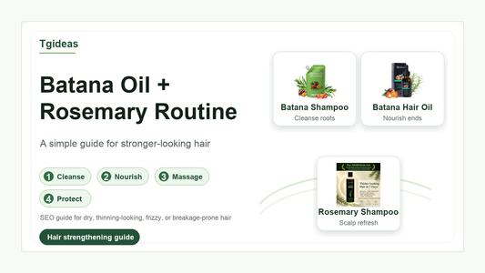 Tgideas Batana Oil and Rosemary hair routine guide with shampoo and hair oil