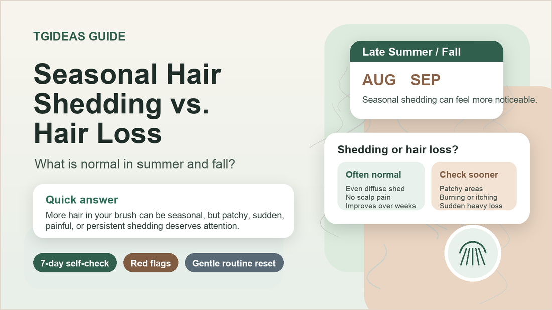 Tgideas educational guide comparing seasonal hair shedding and hair loss in summer and fall