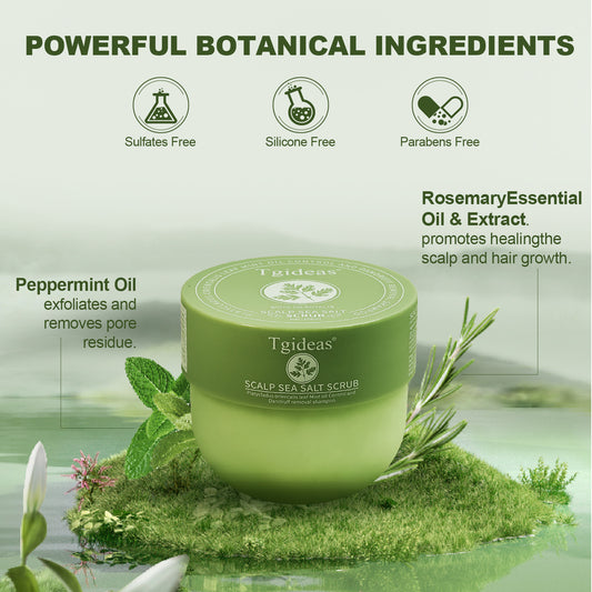 Tgideas Sea Salt Scalp Scrub with Rosemary, Argan Oil & Mint - Natural Exfoliating Shampoo to Control Dandruff, Volumize Roots & Deeply Hydrate - Unisex 8.72 oz with Silicone Scalp Massager