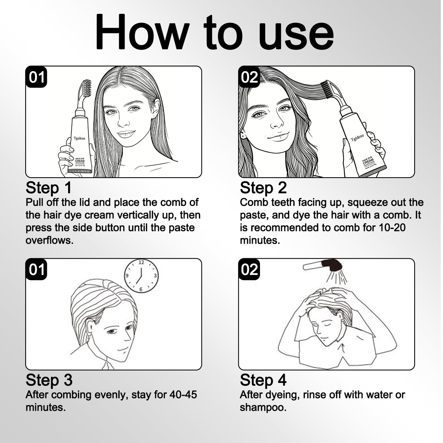 Tgideas Comb‑In Hair Dye Cream for Gray Coverage – Natural Black & Dark Brown-zrl
